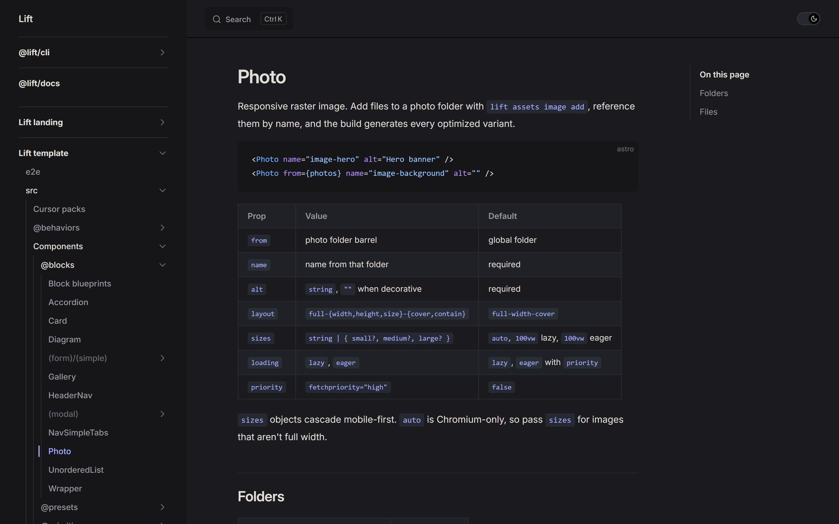 The docs site showing the Photo README as a page